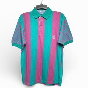 Vintage 1990s Tommy Hilfiger Vertical Stripe Polo Lion Crest Hong Kong size Sm